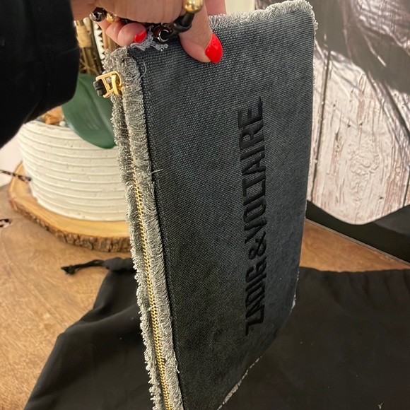 Beautiful black washed denim clutch by Zadig & Voltaire , brand new with a tag - Picture 2 of 14